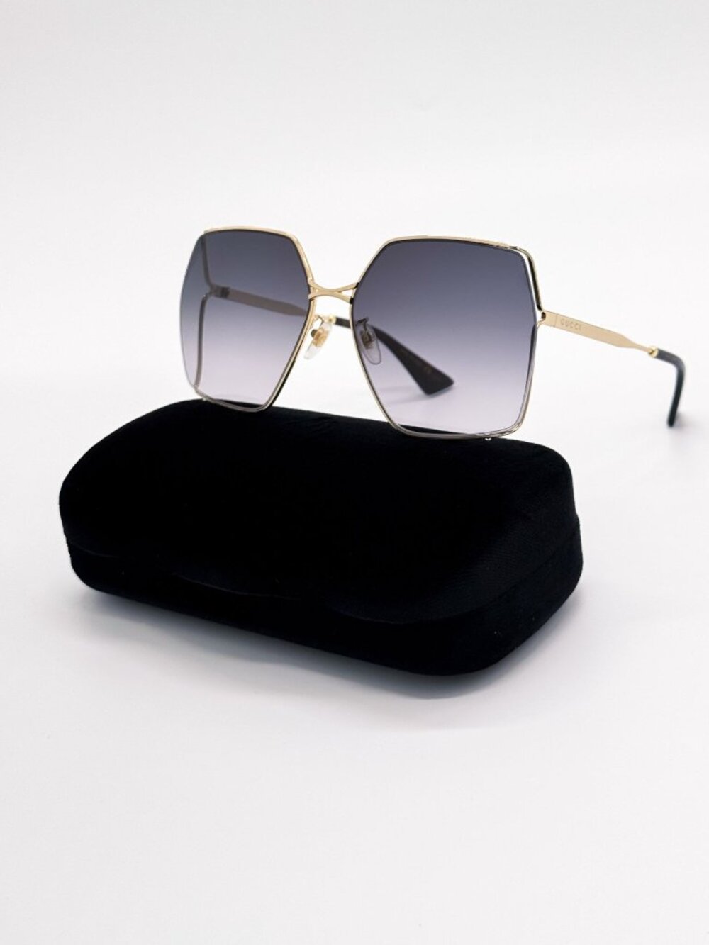 NEW GUCCI SUNGLASSES GG0817S 001 GOLD/GRAY SQUARE WOMEN GUCCI EYEWEAR - Picture 2 of 11